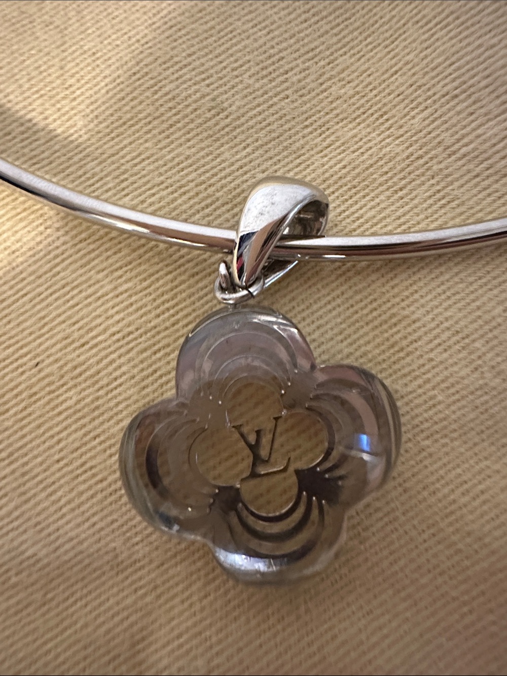 Louis Vuitton Clear Crystal Monogram Flower Pendant Necklace - Clear/Silver